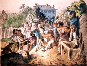 Henriette Zobel auf einer Darstellung der Ermordung Auerswalds und Lichnowskys 